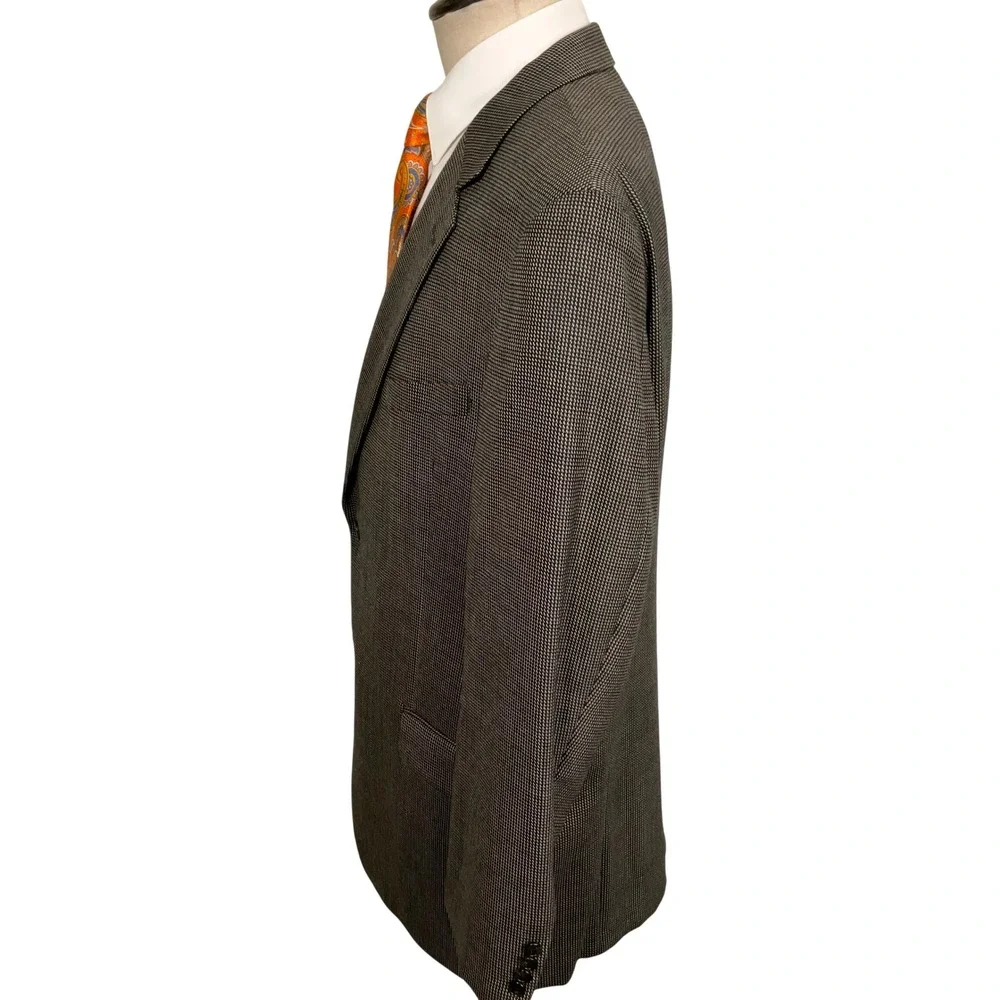 Joseph Abboud Blazer Mens 44L Tan Black Wool Micro-Houndstooth Corporate Classic